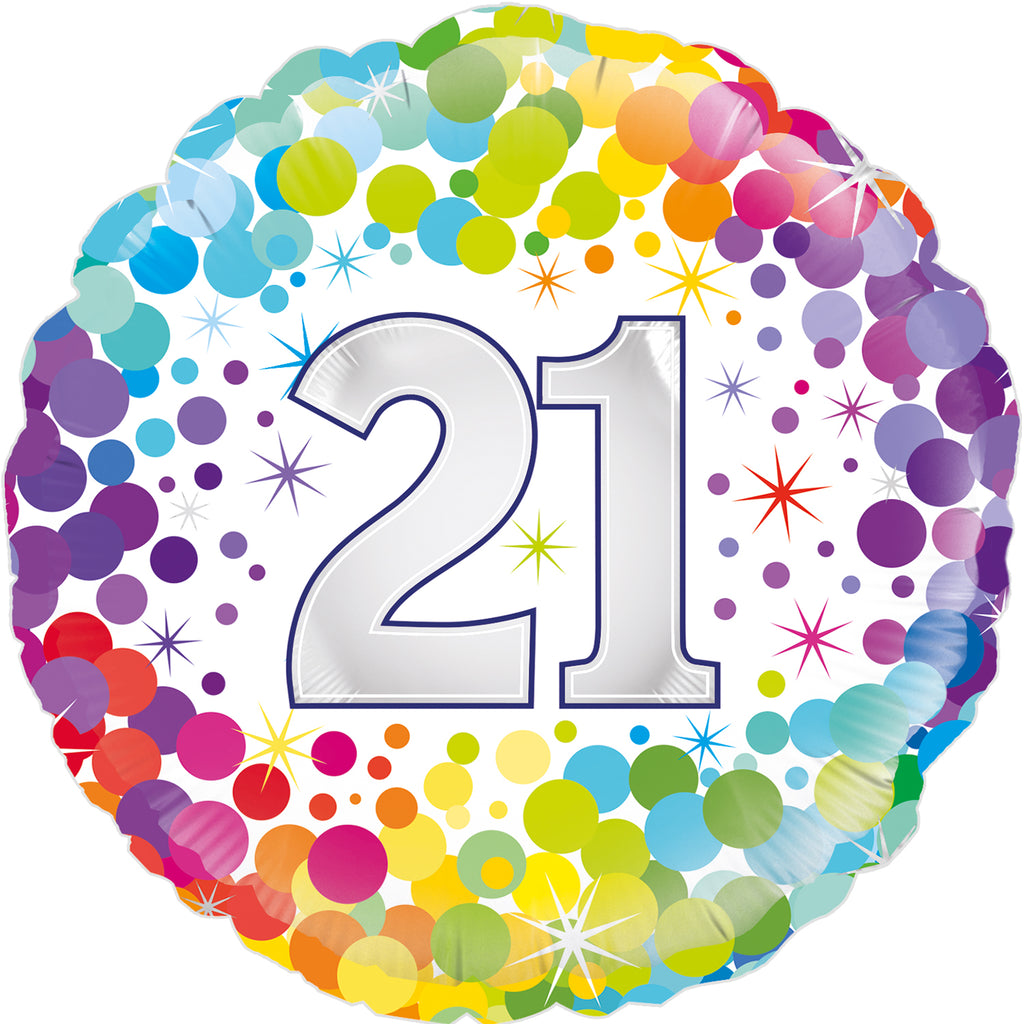 18" 21st Colourful Confetti Birthday Oaktree Foil Balloon