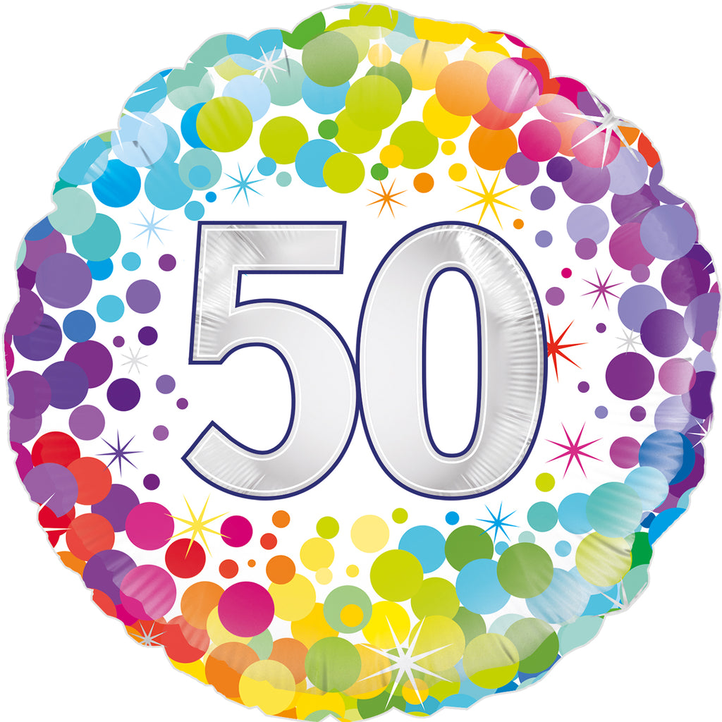 18" 50th Colourful Confetti Birthday Oaktree Foil Balloon