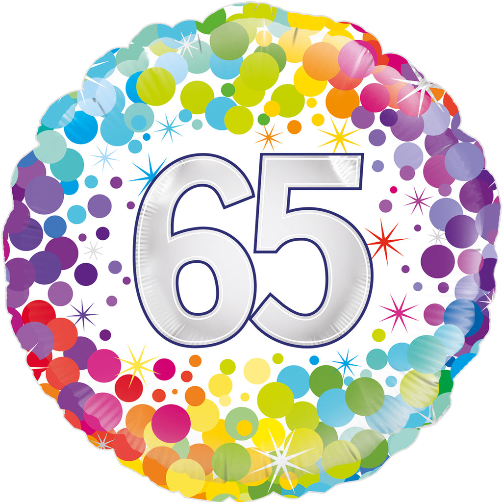 18" 65th Colourful Confetti Birthday Oaktree Foil Balloon