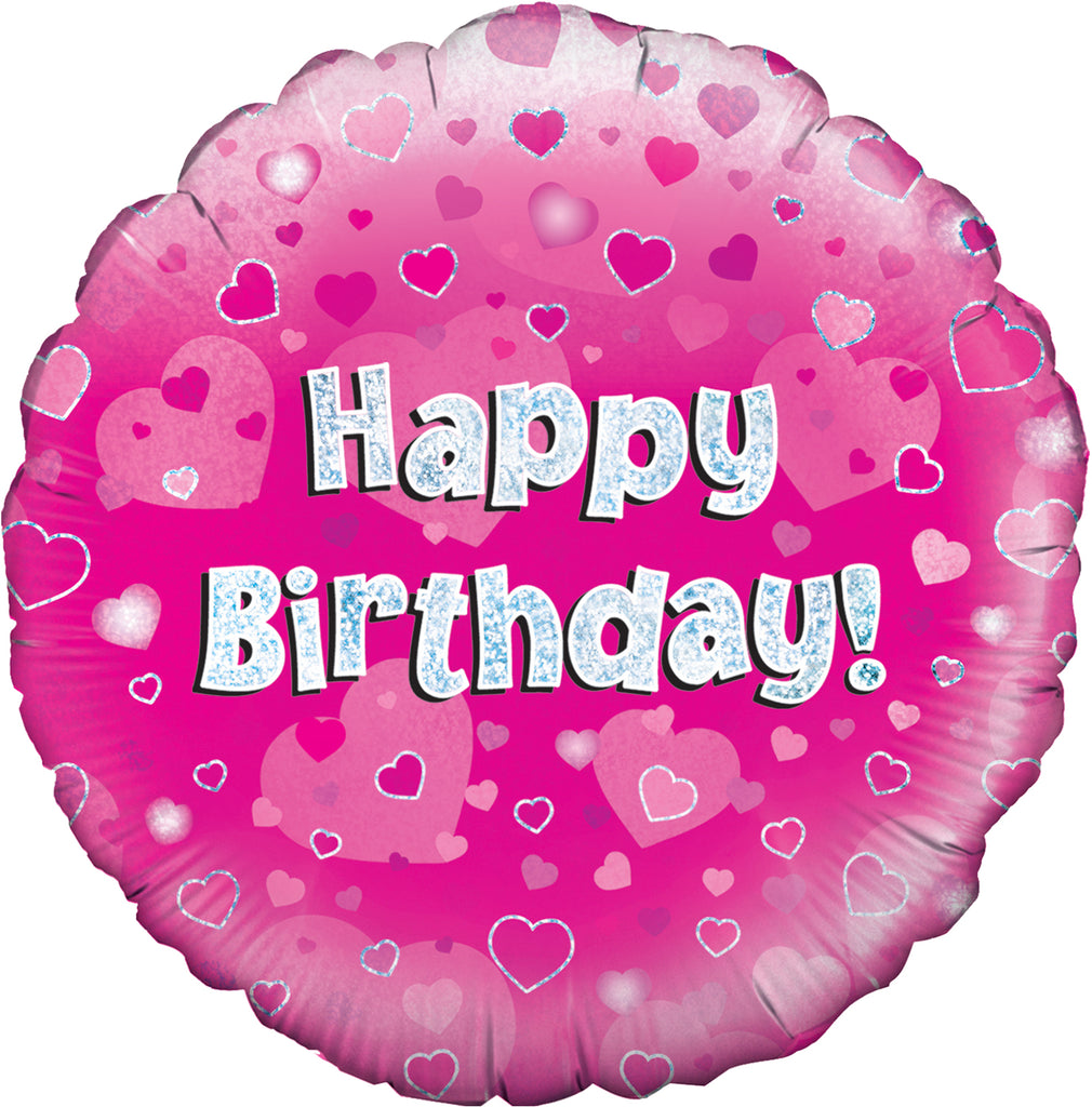 18" Happy Birthday Pink Holographic Oaktree Foil Balloon