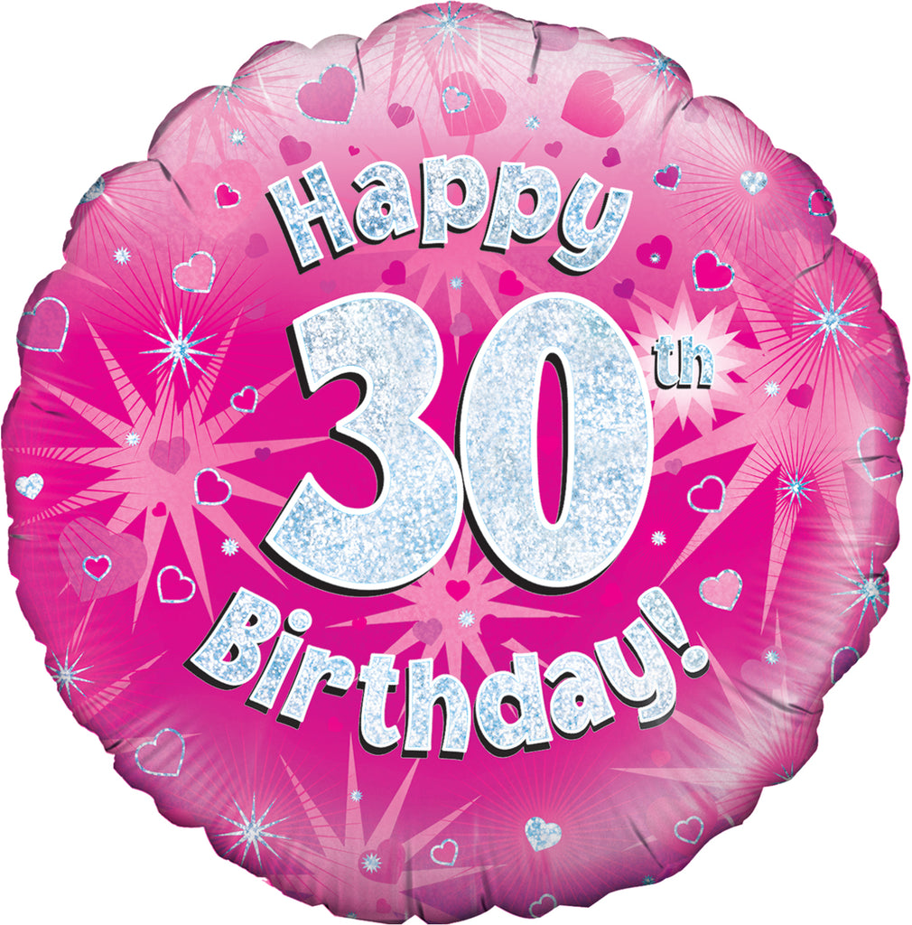 18" Happy 30th Birthday Pink Holographic Oaktree Foil Balloon
