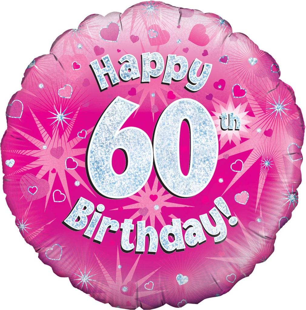 18" Happy 60th Birthday Pink Holographic Oaktree Foil Balloon