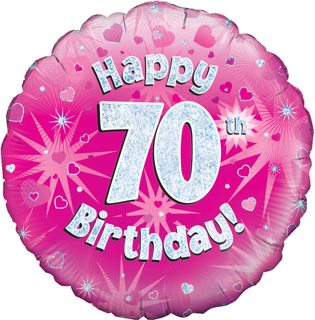18" Happy 70th Birthday Pink Holographic Oaktree Foil Balloon
