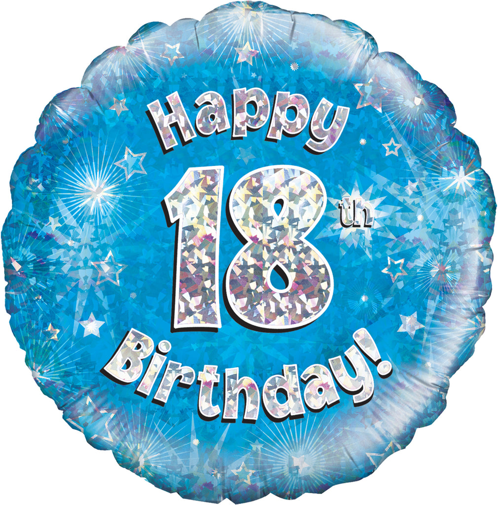 18" Happy 18th Birthday Blue Holographic Oaktree Foil Balloon