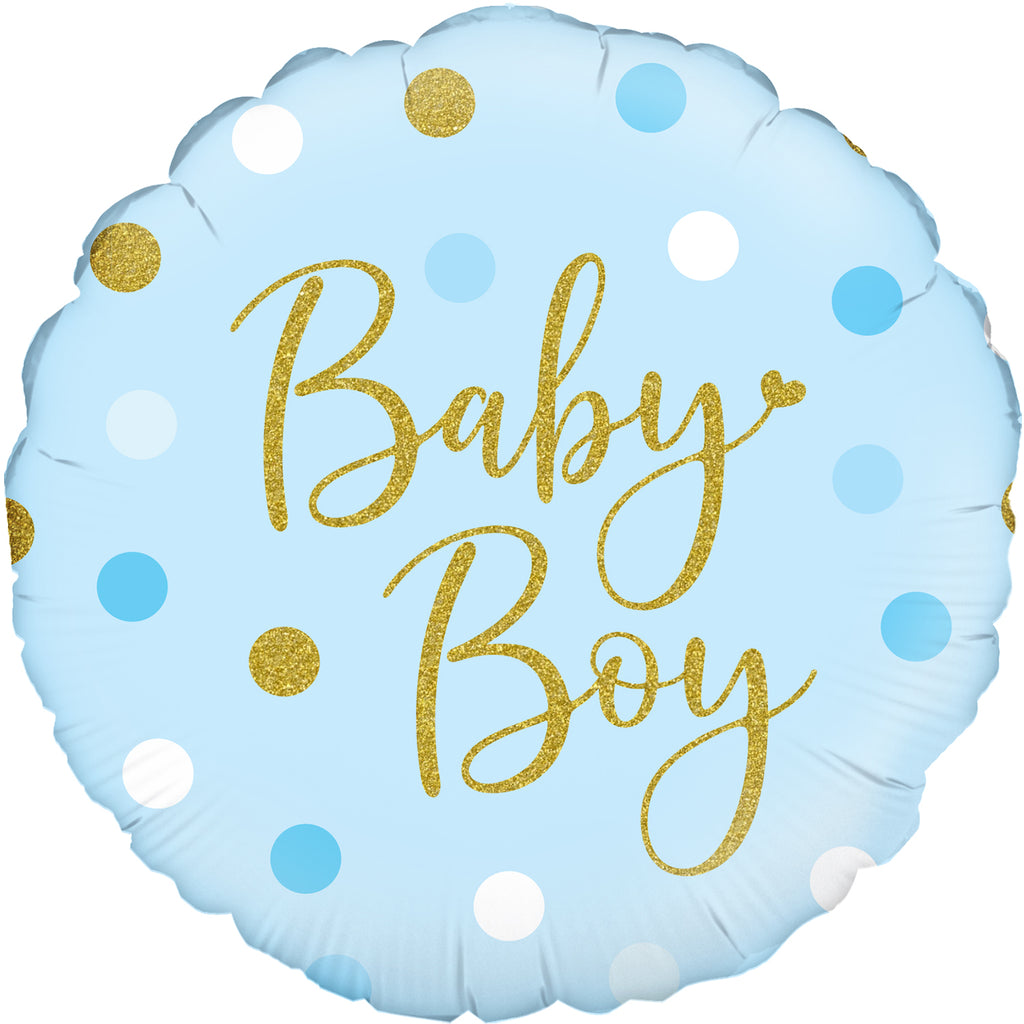 18" Sparkling Baby Boy Dots Holographic Oaktree Foil Balloon