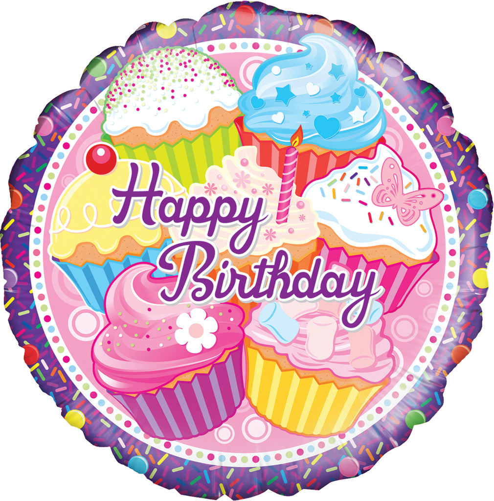 18" Cupcake Birthday Oaktree Foil Balloon