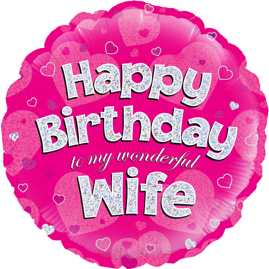 18" Happy Birthday Wife Holographic Oaktree Foil Balloon