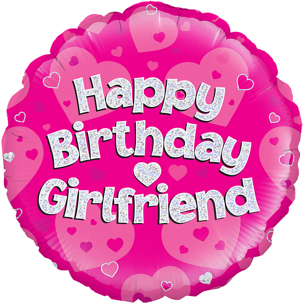 18" Happy Birthday Girlfriend Pink Holographic Oaktree Foil Balloon