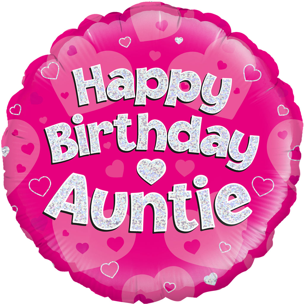 18" Happy Birthday Auntie Pink Holographic Oaktree Foil Balloon