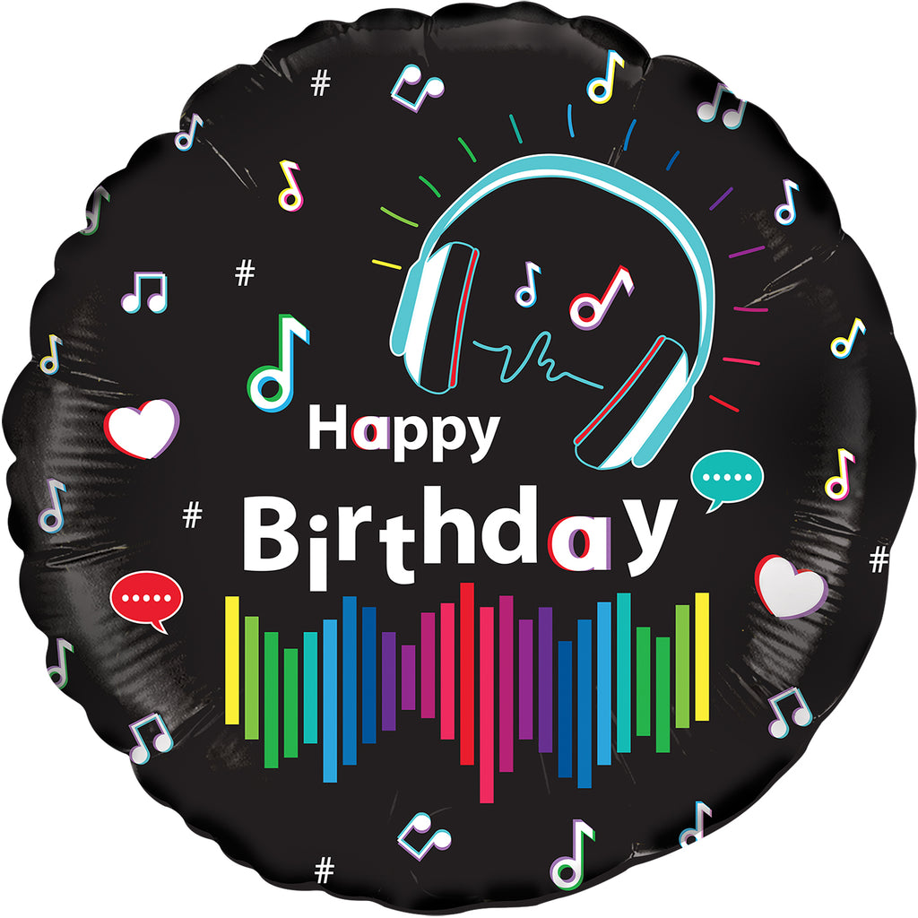 18" Oaktree Media Music Birthday Holographic Foil Balloon
