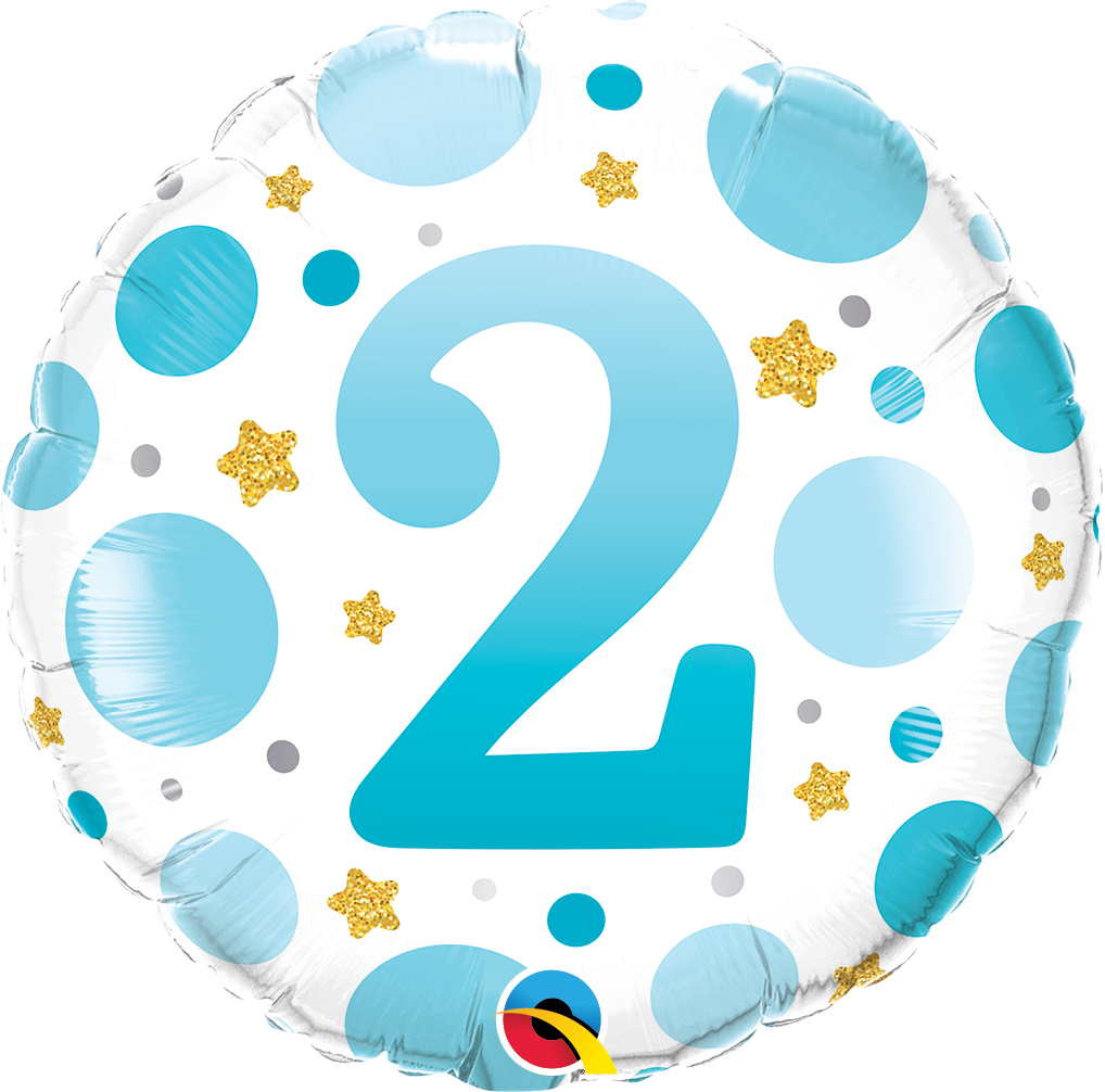 18" Round Age 2 Blue Dots Foil Balloon