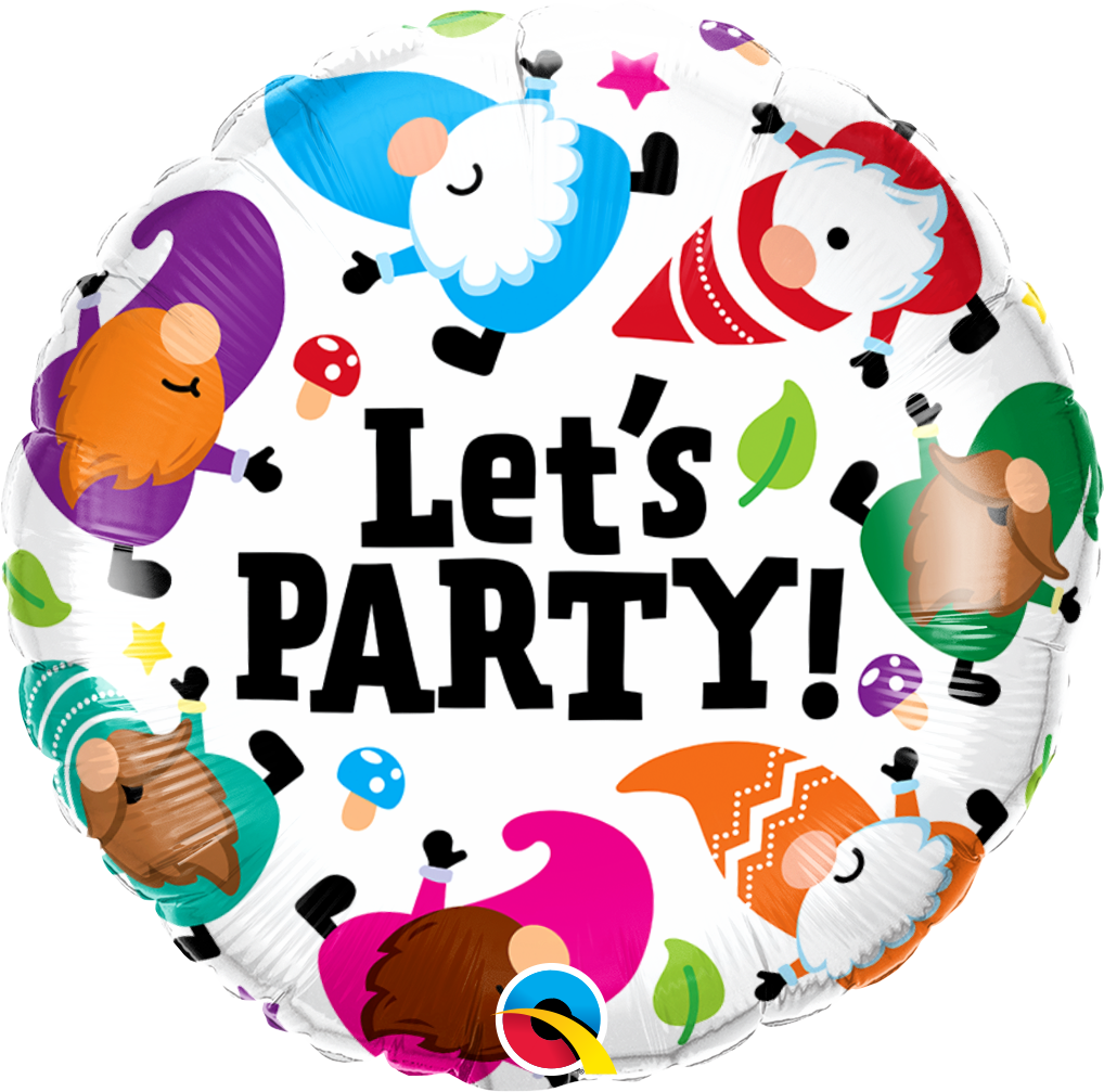 18" Round Let's Party Gnome Foil Balloon