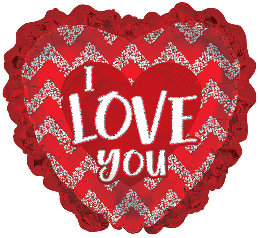 32" I Love You Red Glitter With Ruffles Foil Balloon