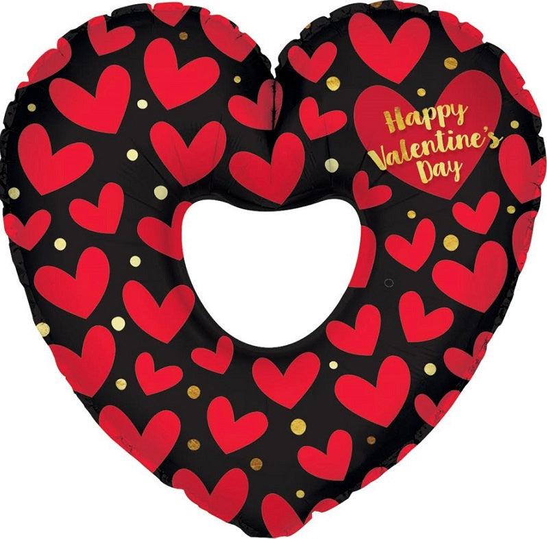 32" Happy Valentine's Day Red Hearts With Hole Foil Balloon