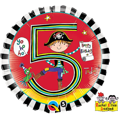18" Rachel Ellen Age 5 Pirate Stripes Balloon