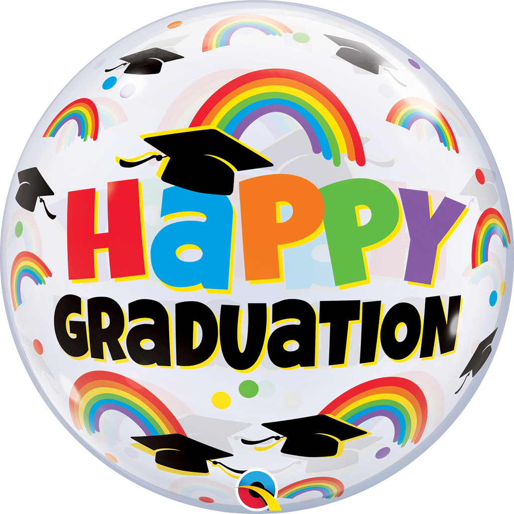 22" Graduation Caps & Rainbows Bubble Balloon