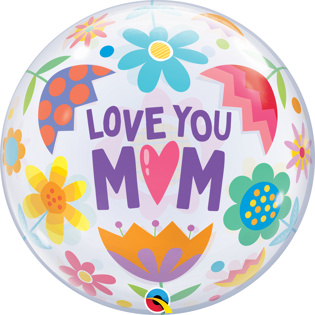 22" Love You M(Heart)M Flowers Bubble Balloon