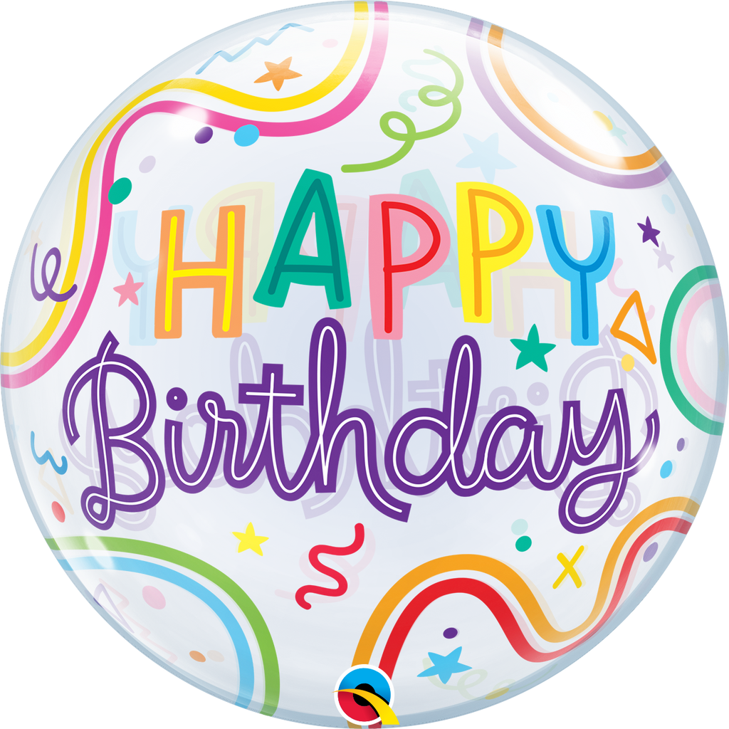 22" Single Bubble Balloon Birthday Swiggle Lines & Stars