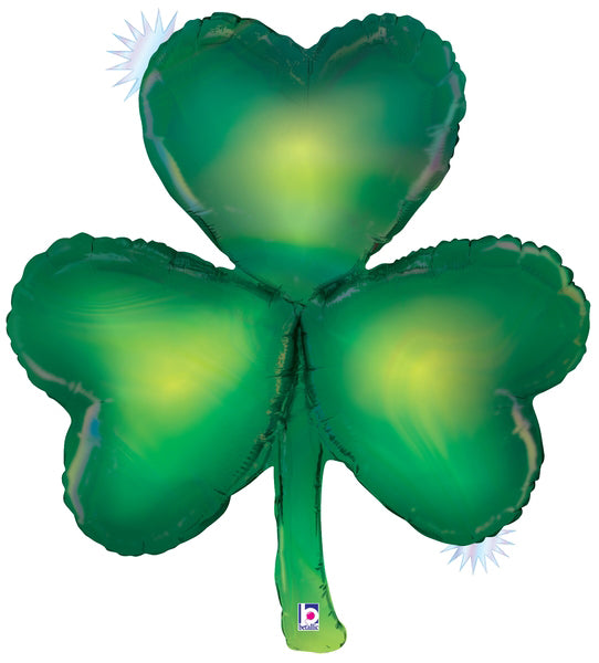 38" Shape Holographic Packaged Opal Shamrock Foil Balloon