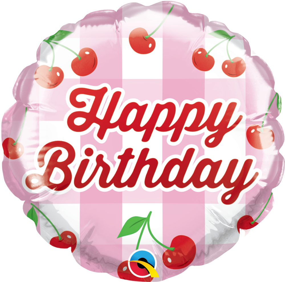 4" Airfill Only Round Happy Birthday Cherries Balloon