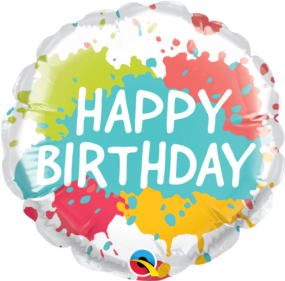 4" Airfill Only Round Happy Birthday Paint Splatters Balloon