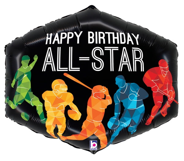 30" Foil Shape All-Star Sports Birthday Foil Balloon