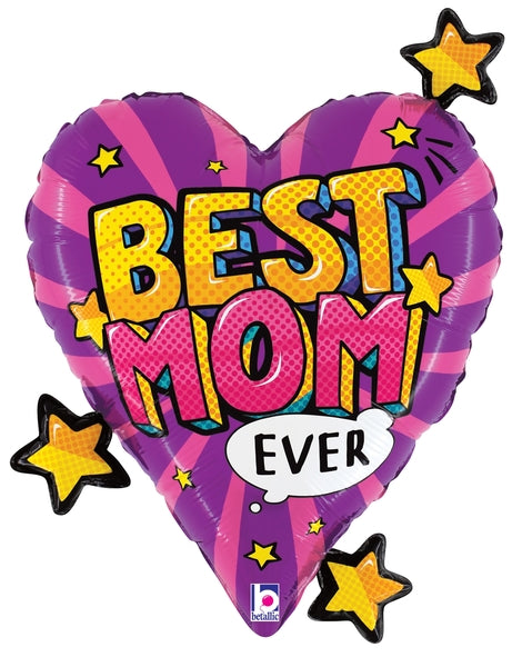 25" Best Mom Comic Heart Foil Balloon