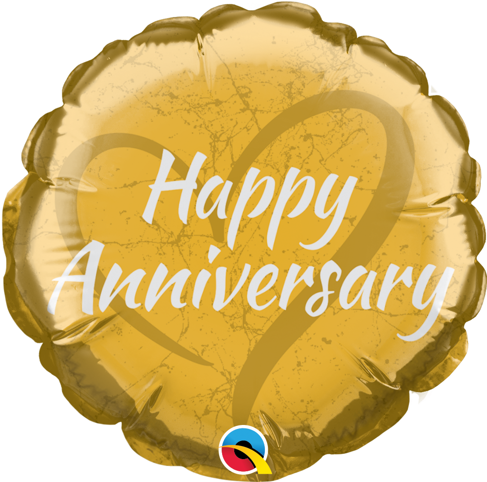 4" Airfill Only Round Anniversary Heart Gold Balloon