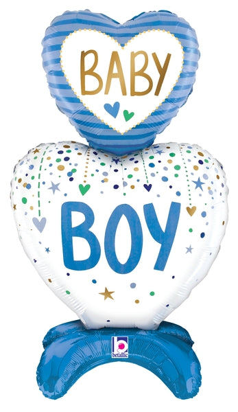 28" Shape StandUps Baby Boy Hearts Foil Balloon