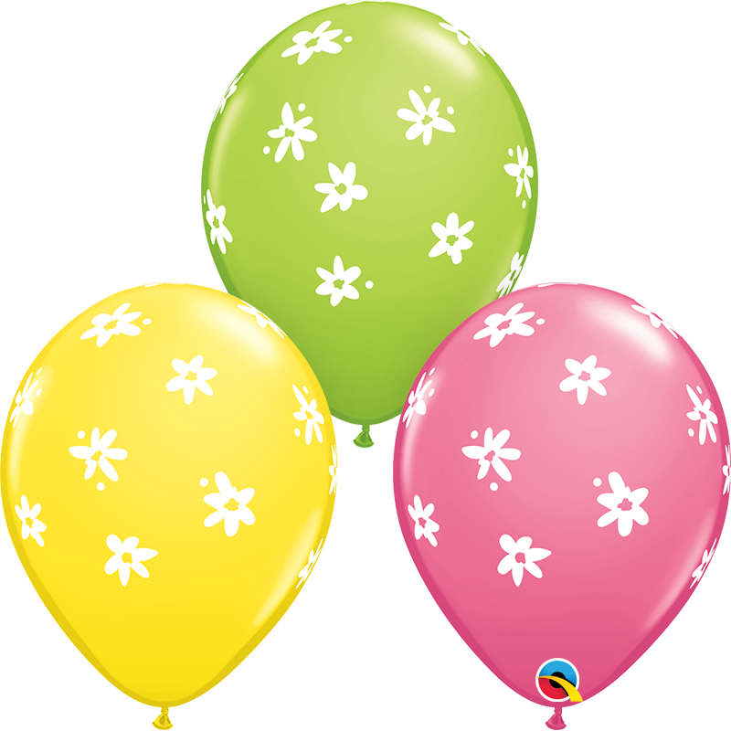 11" Contemporary Daisies Latex Balloon (50 Per Bag)