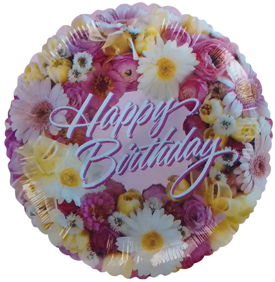 4" Airfill Only Happy Birthday Flowers Pink Balloon