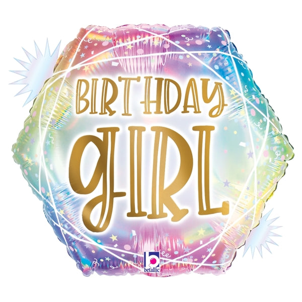 18" Foil Holographic Opal Pastel Geo Birthday Girl Foil Balloon