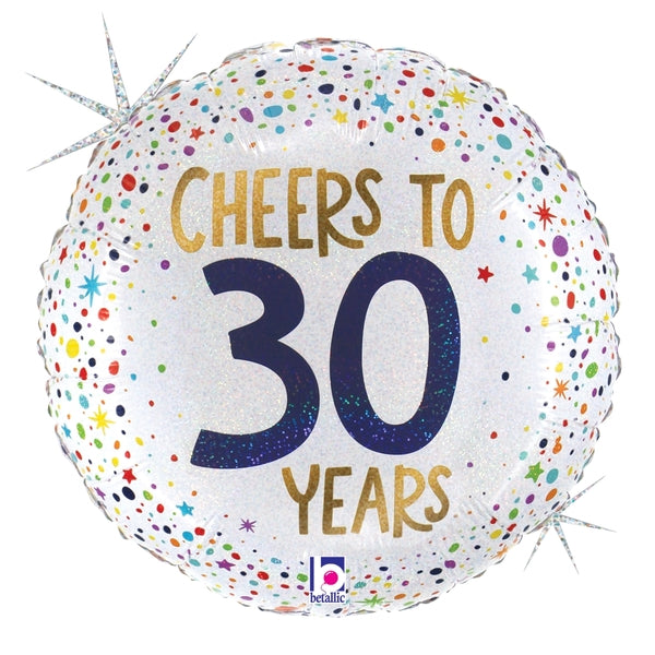 18" Foil Holographic Cheers to 30 Years Foil Balloon