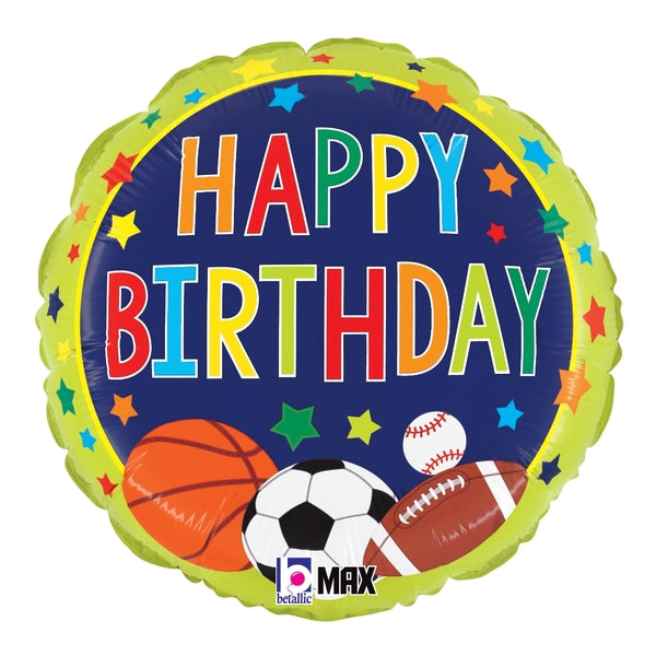 18" MAX Float Multi-Sports Birthday Foil Balloon