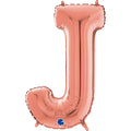 26" Midsize Letter Shape J Rose Gold Foil Balloon