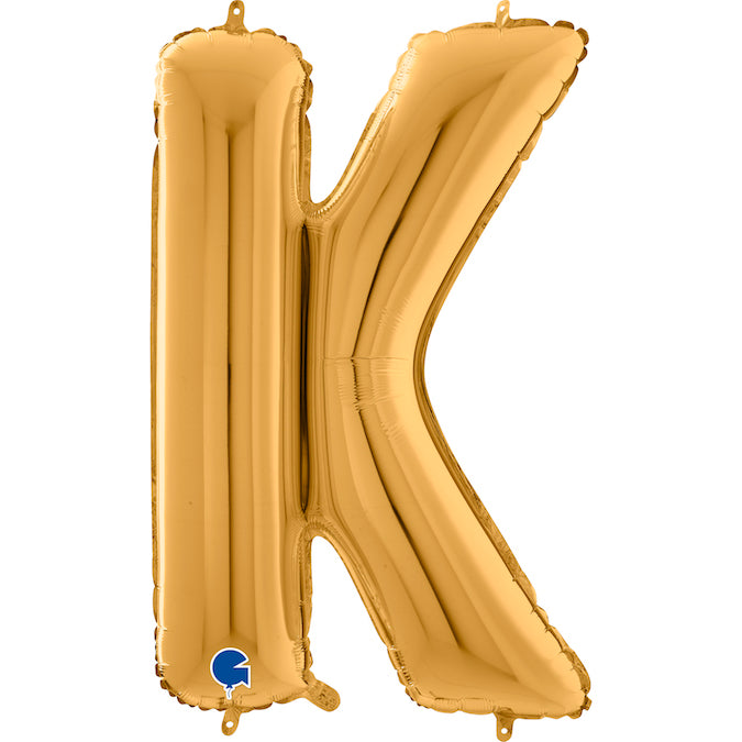 26" Midsize Letter Shape K Gold Foil Balloon