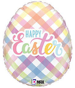 18" Egg Easter Egg Plaid Foil Balloon