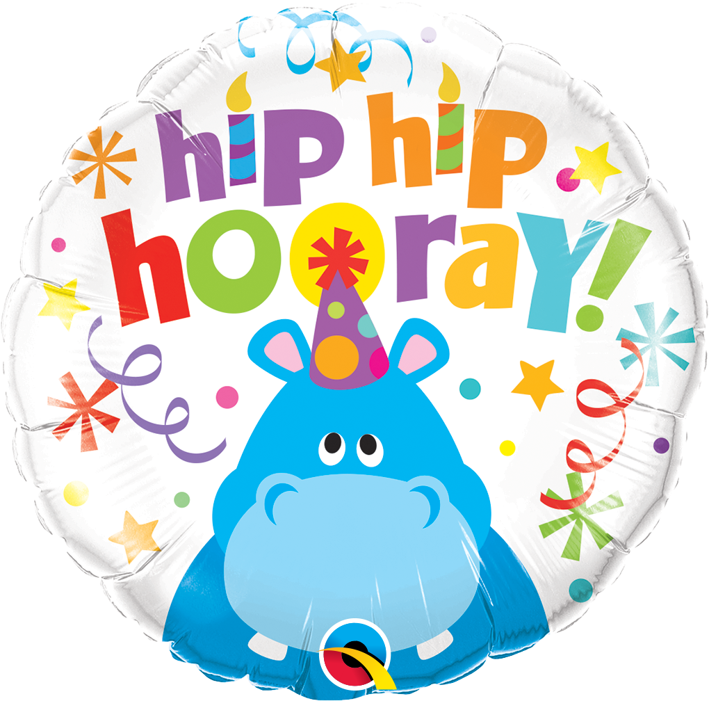 18" Hip Hip Hooray Hippo Balloon