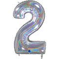 26" Midsize Foil Shape Balloon Number 2 Holographic Silver