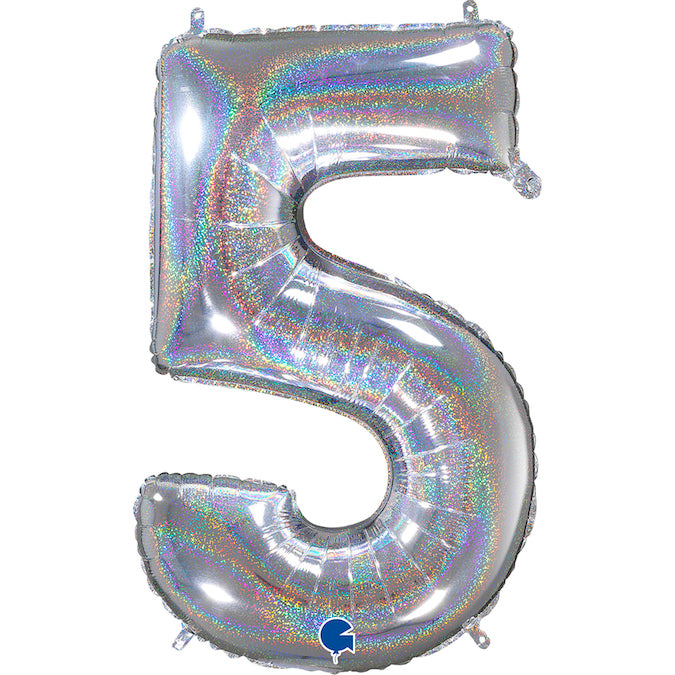 26" Midsize Foil Shape Balloon Number 5 Holographic Silver