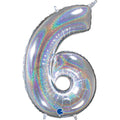 26" Midsize Foil Shape Balloon Number 6 Holographic Silver