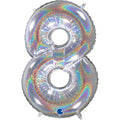 26" Midsize Foil Shape Balloon Number 8 Holographic Silver