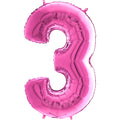 26" Midsize Foil Shape Balloon Number 3 Fuschia