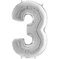 26" Midsize Foil Shape Balloon Number 3 Silver