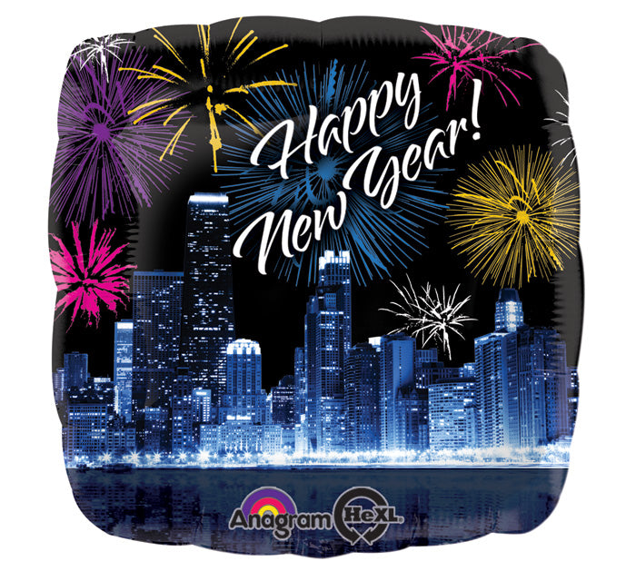 18" New Years Skyline & Fireworks Balloon