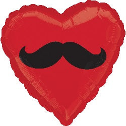 18" Mustache Heart Mylar Balloon