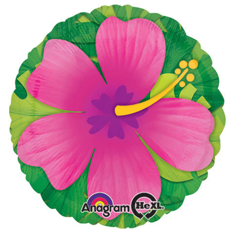 28" Jumbo Pink Tropical Hibiscus Balloon Packaged