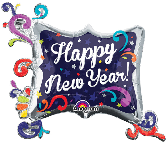34" SuperShape New Years Swirl Frame Balloon Packaged