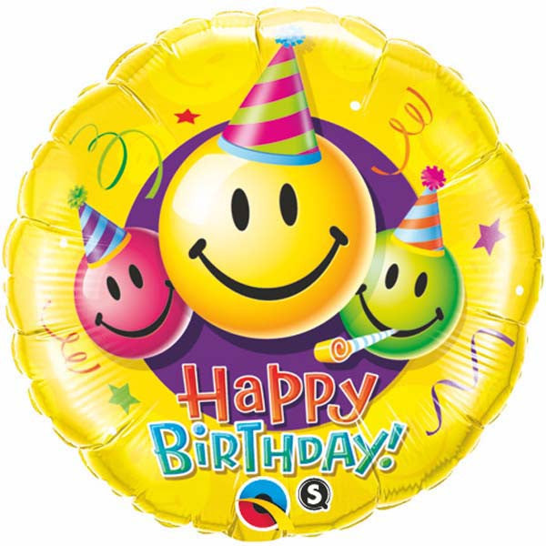18" Birthday Smiley Faces Mylar Balloon
