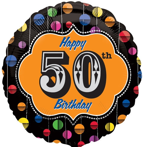 18" Happy Birthday Bright Dot 50 Marquee Balloon